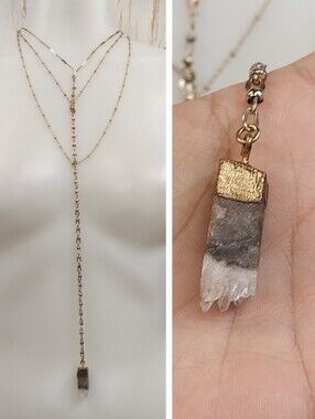 N4184 Minimalist Goldtone Crystal Point Lariat Layered Y Style Necklace